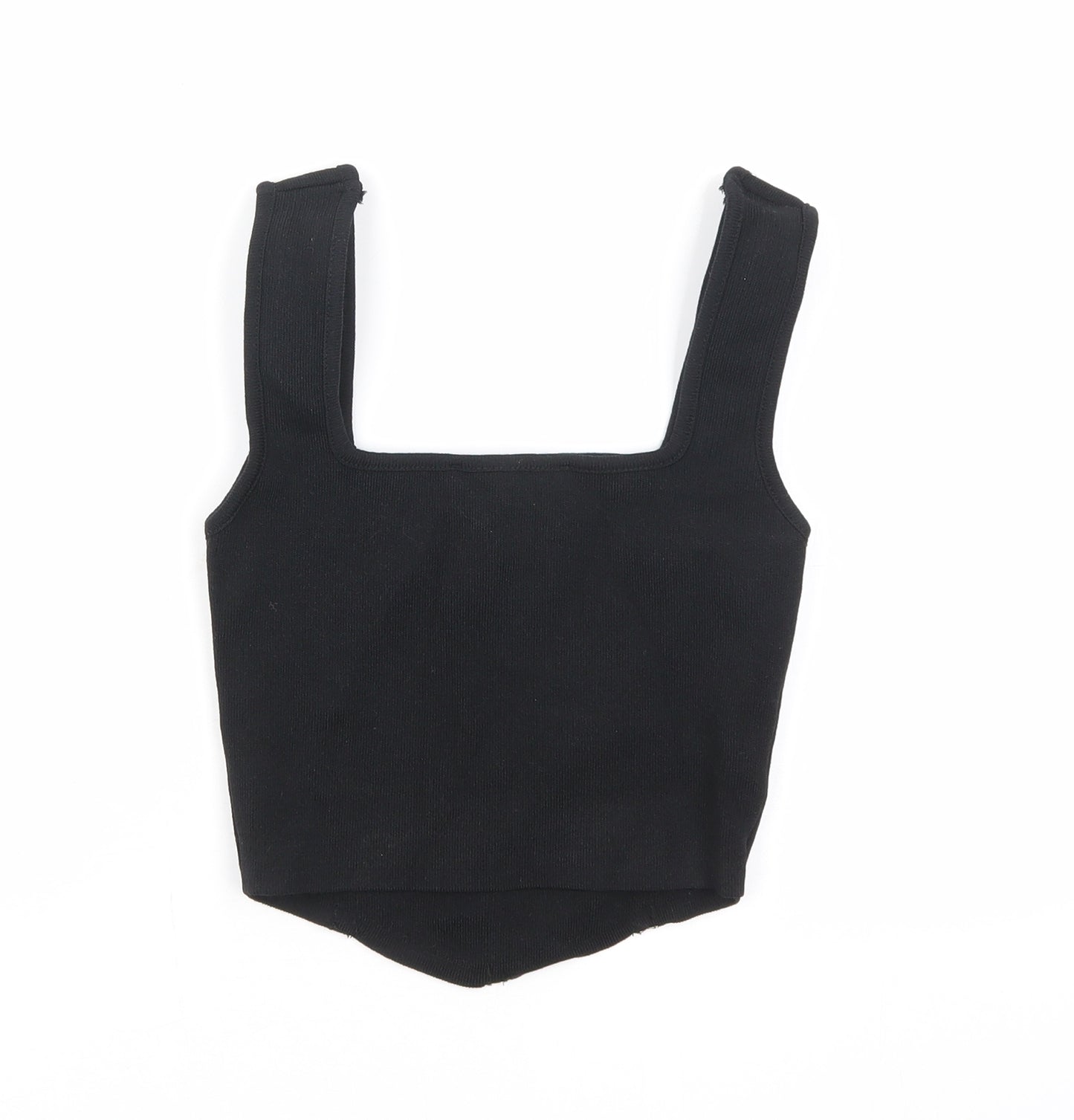 Zara Womens Black Polyamide Cropped T-Shirt Size S Square Neck