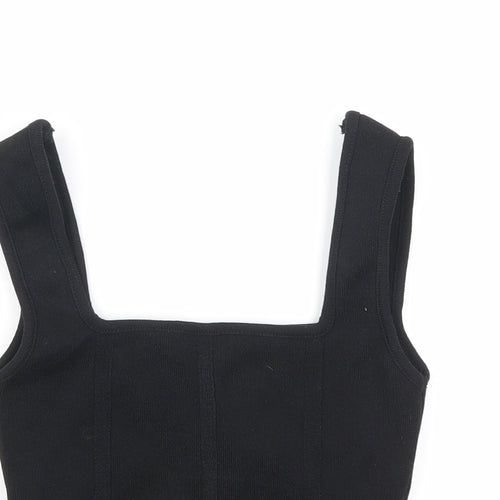 Zara Womens Black Polyamide Cropped T-Shirt Size S Square Neck
