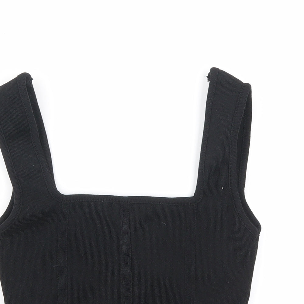 Zara Womens Black Polyamide Cropped T-Shirt Size S Square Neck