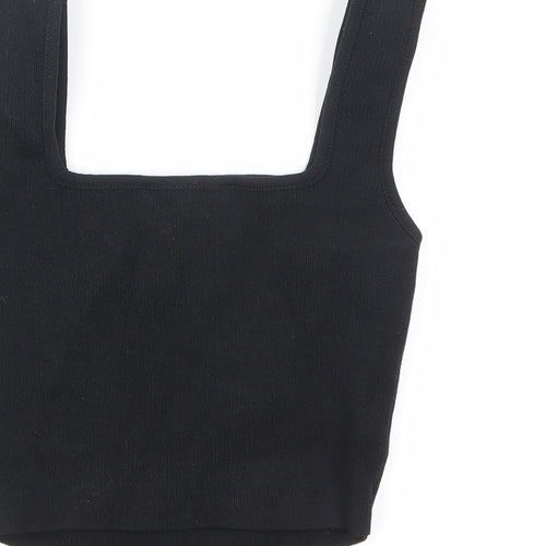 Zara Womens Black Polyamide Cropped T-Shirt Size S Square Neck