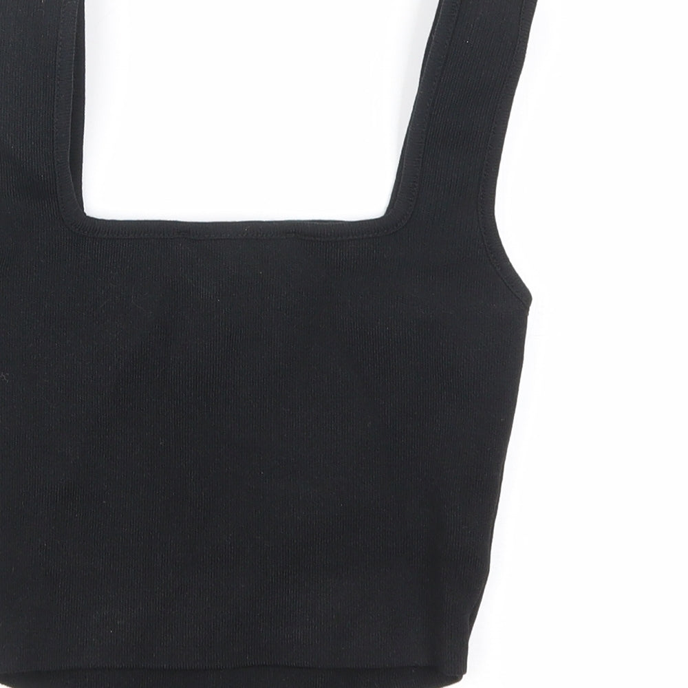 Zara Womens Black Polyamide Cropped T-Shirt Size S Square Neck