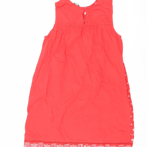 NEXT Womens Red Geometric Cotton A-Line Size 14 Round Neck Button - Embroidered