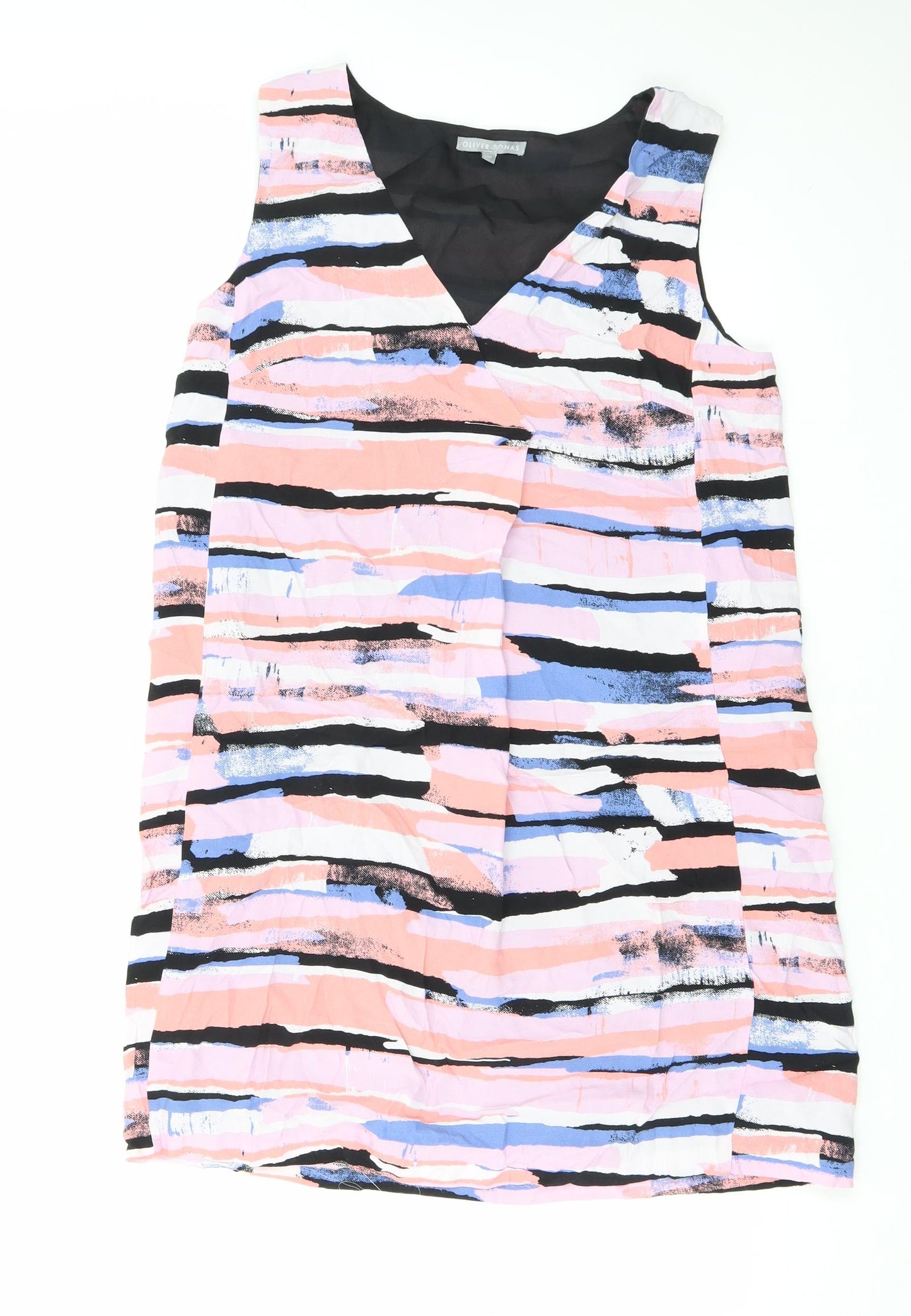 Oliver Bonas Womens Pink Geometric Viscose Tank Dress Size 10 V-Neck Pullover