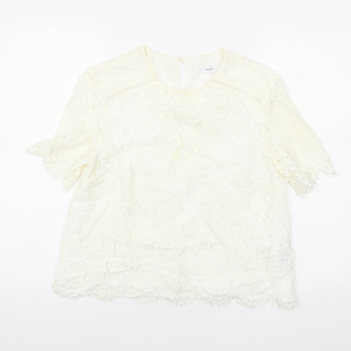 John Lewis Womens Ivory Geometric Cotton Basic T-Shirt Size 12 Round Neck