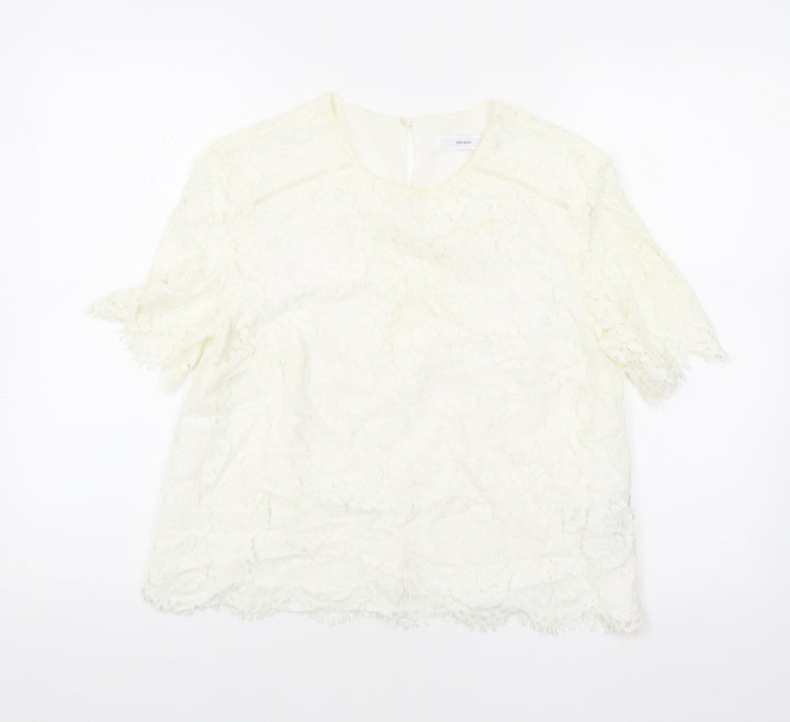 John Lewis Womens Ivory Geometric Cotton Basic T-Shirt Size 12 Round Neck