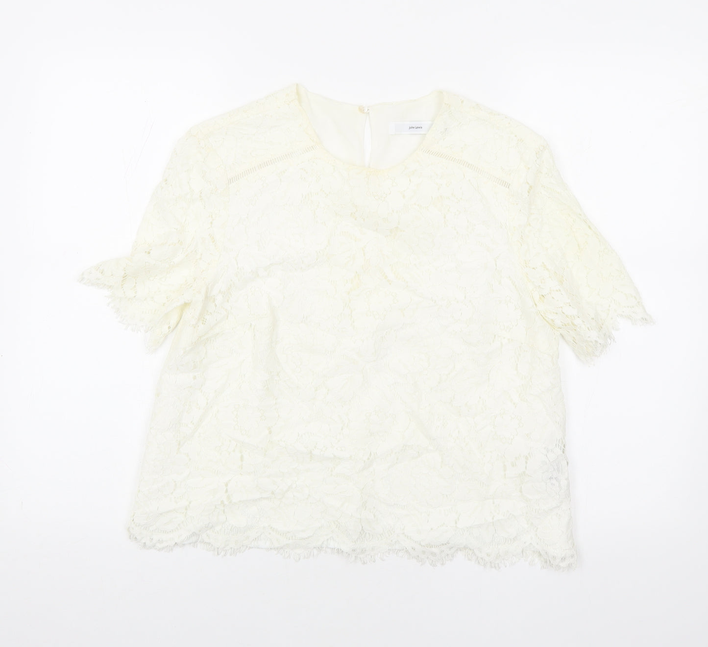 John Lewis Womens Ivory Geometric Cotton Basic T-Shirt Size 12 Round Neck