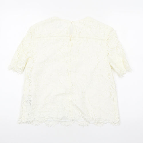 John Lewis Womens Ivory Geometric Cotton Basic T-Shirt Size 12 Round Neck