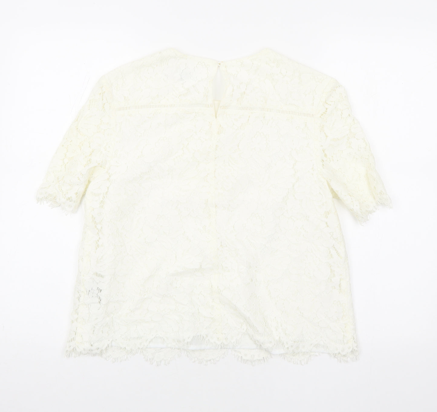 John Lewis Womens Ivory Geometric Cotton Basic T-Shirt Size 12 Round Neck