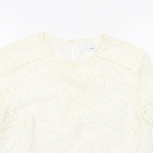 John Lewis Womens Ivory Geometric Cotton Basic T-Shirt Size 12 Round Neck