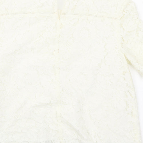 John Lewis Womens Ivory Geometric Cotton Basic T-Shirt Size 12 Round Neck
