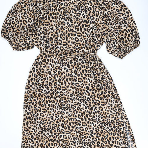Marks and Spencer Womens Brown Animal Print Polyester A-Line Size 24 Collared Button