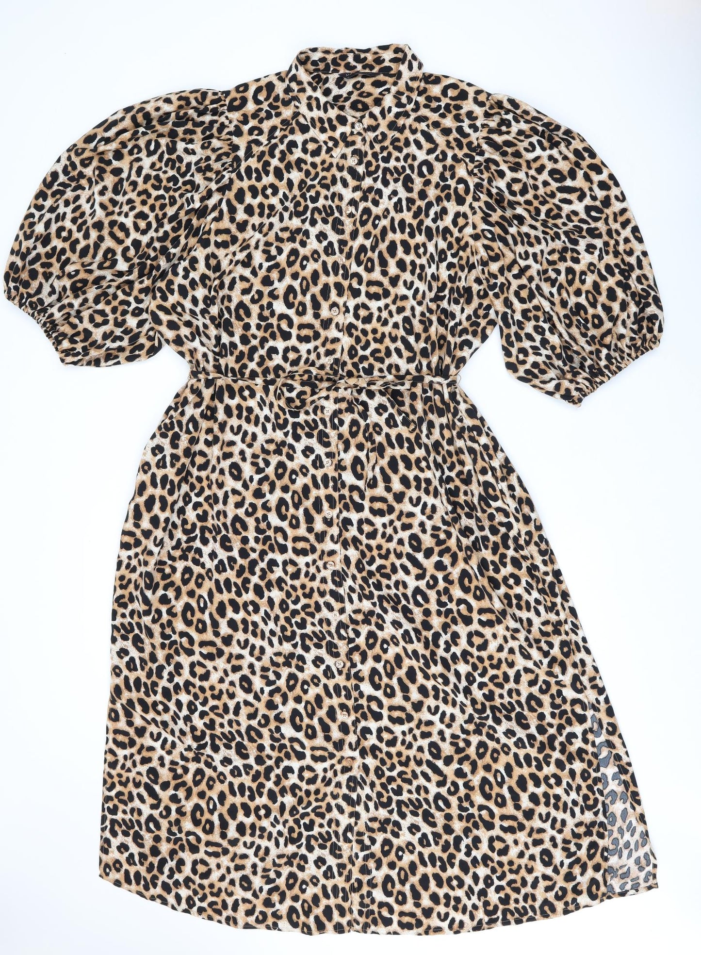 Marks and Spencer Womens Brown Animal Print Polyester A-Line Size 24 Collared Button