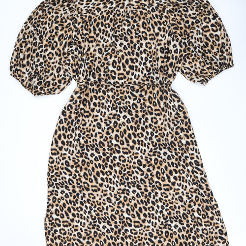 Marks and Spencer Womens Brown Animal Print Polyester A-Line Size 24 Collared Button