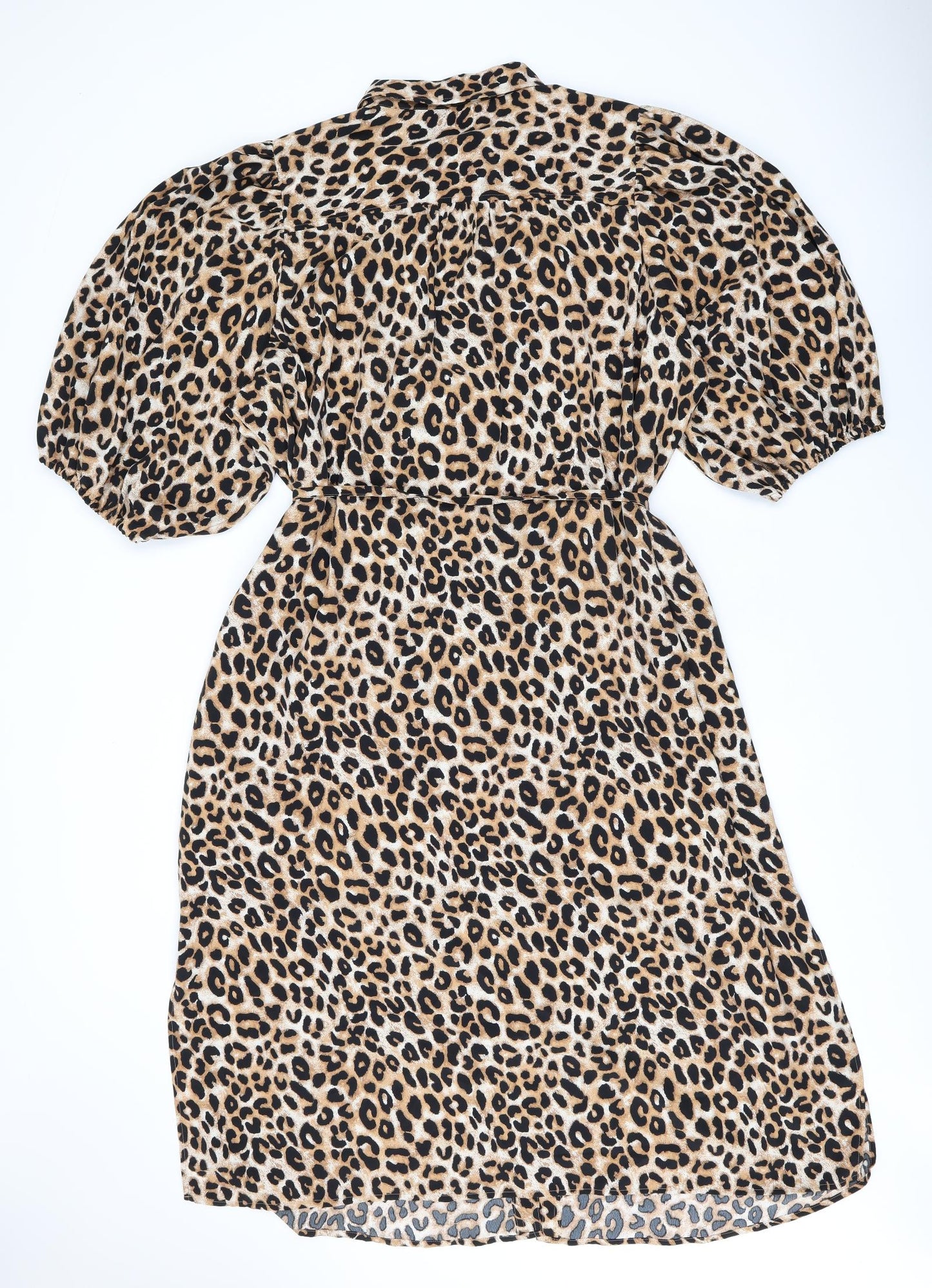 Marks and Spencer Womens Brown Animal Print Polyester A-Line Size 24 Collared Button