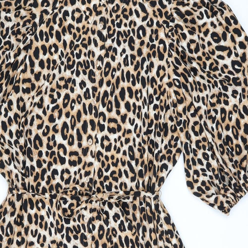 Marks and Spencer Womens Brown Animal Print Polyester A-Line Size 24 Collared Button