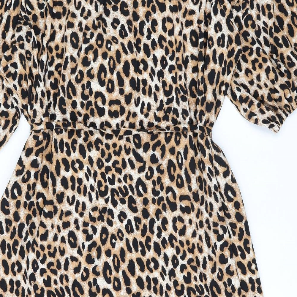 Marks and Spencer Womens Brown Animal Print Polyester A-Line Size 24 Collared Button