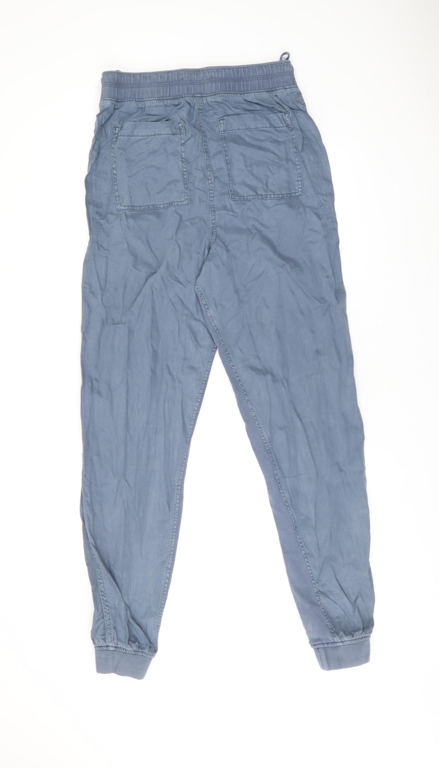 Marks and Spencer Womens Blue Lyocell Trousers Size 14 L30.5 in Regular Drawstring