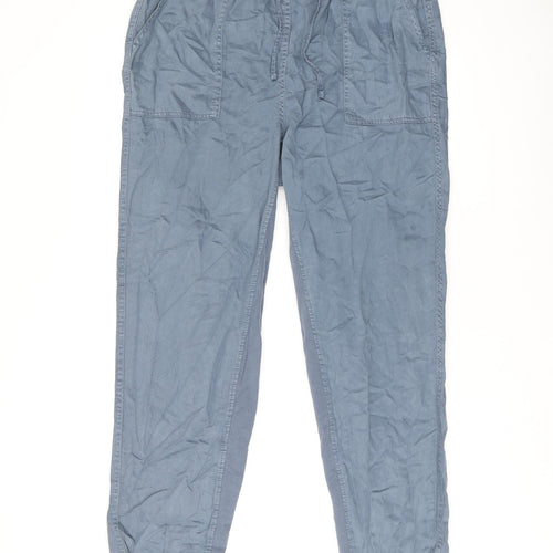 Marks and Spencer Womens Blue Lyocell Trousers Size 14 L30.5 in Regular Drawstring