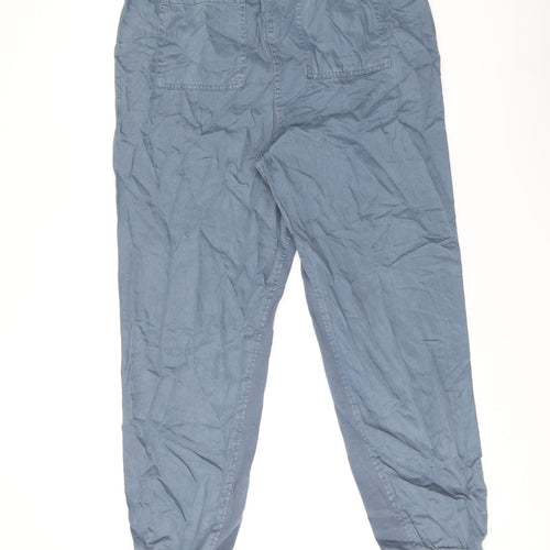 Marks and Spencer Womens Blue Lyocell Trousers Size 14 L30.5 in Regular Drawstring