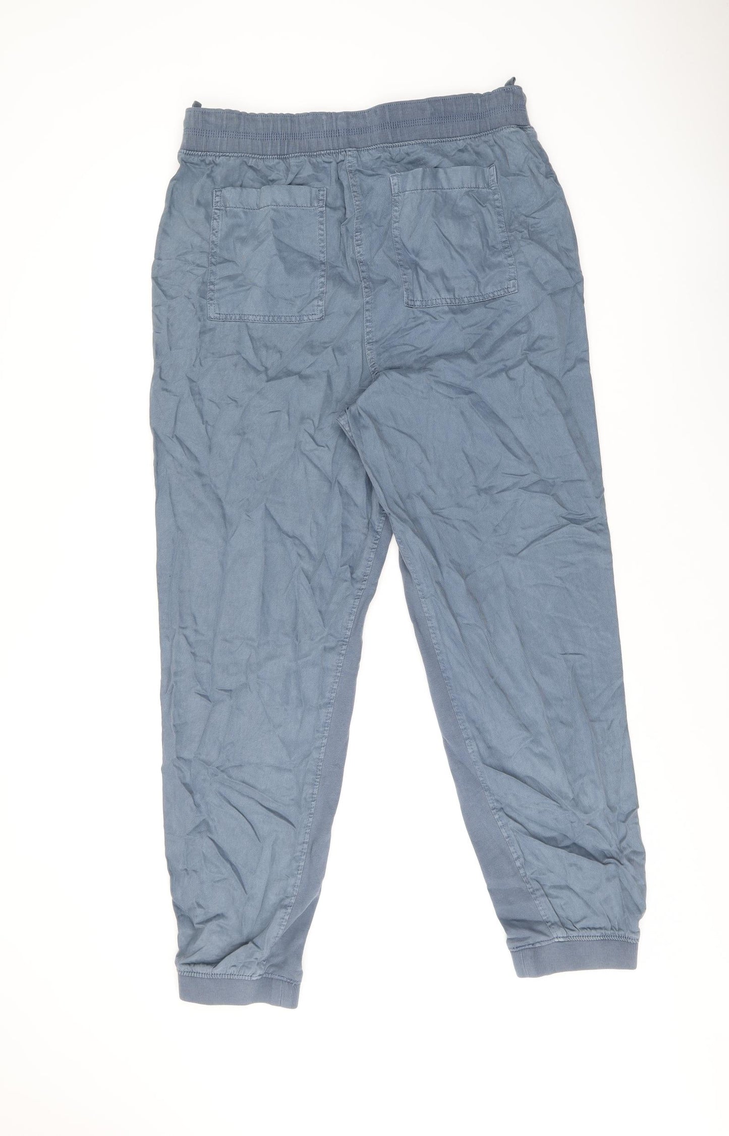 Marks and Spencer Womens Blue Lyocell Trousers Size 14 L30.5 in Regular Drawstring