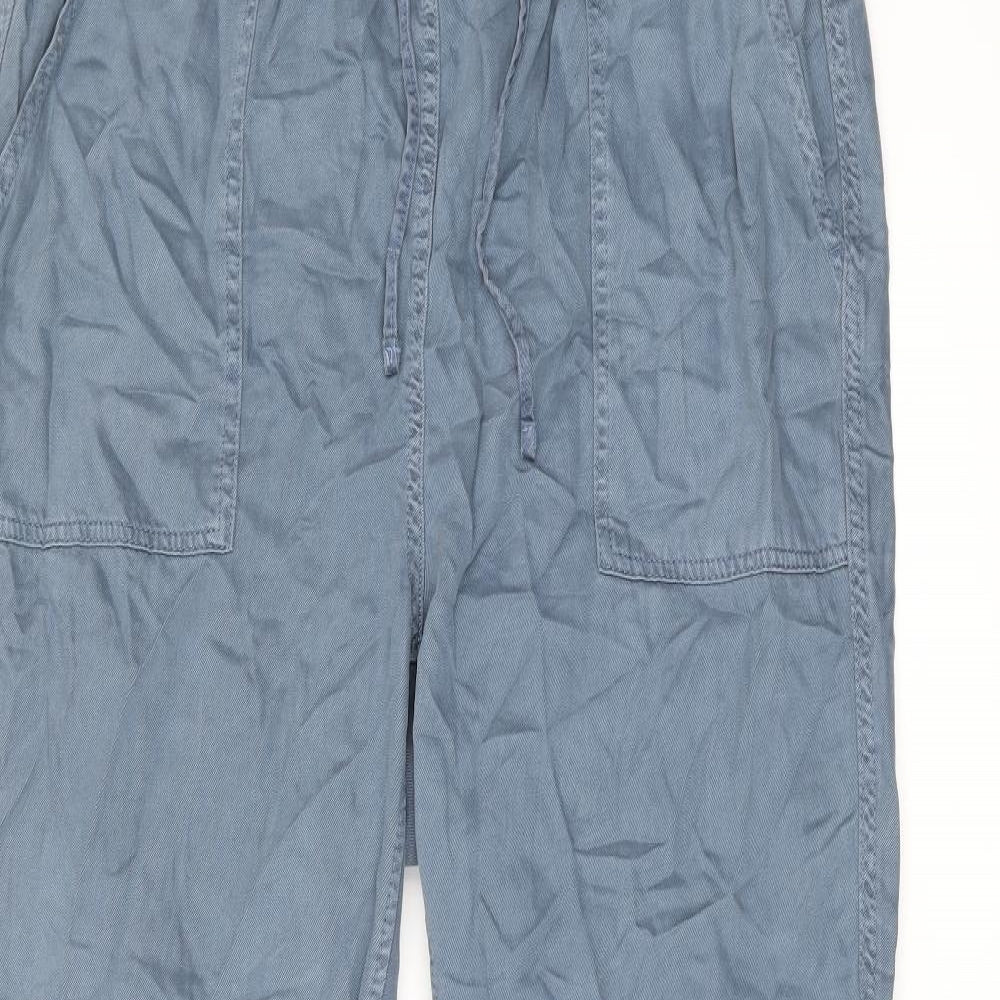 Marks and Spencer Womens Blue Lyocell Trousers Size 14 L30.5 in Regular Drawstring