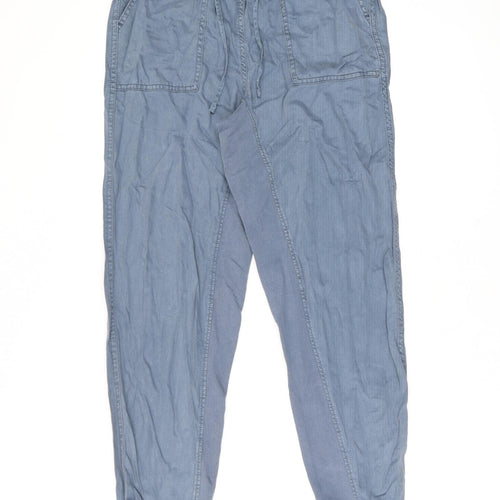 Marks and Spencer Womens Blue Lyocell Trousers Size 8 L28.5 in Regular Drawstring