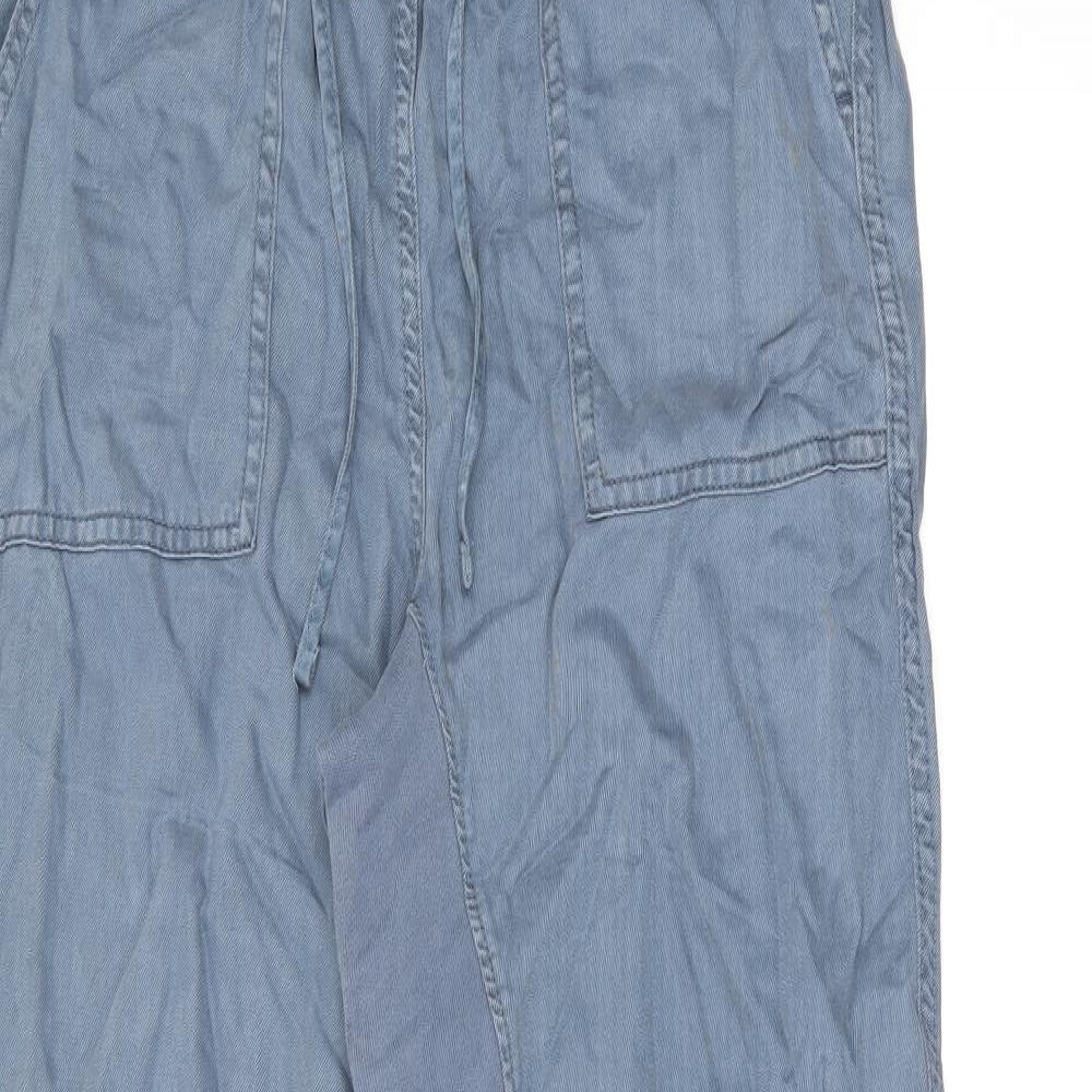 Marks and Spencer Womens Blue Lyocell Trousers Size 8 L28.5 in Regular Drawstring
