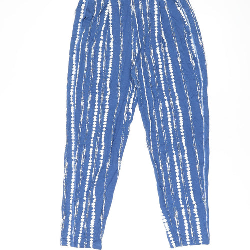 Marks and Spencer Womens Blue Geometric Viscose Trousers Size 8 L26 in Regular