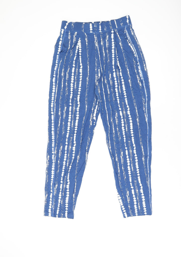 Marks and Spencer Womens Blue Geometric Viscose Trousers Size 8 L26 in Regular
