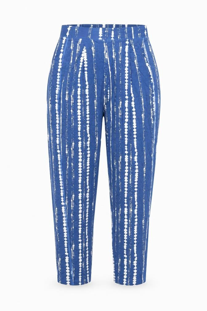 Marks and Spencer Womens Blue Geometric Viscose Trousers Size 8 L26 in Regular