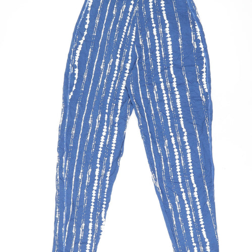 Marks and Spencer Womens Blue Geometric Viscose Trousers Size 8 L26 in Regular