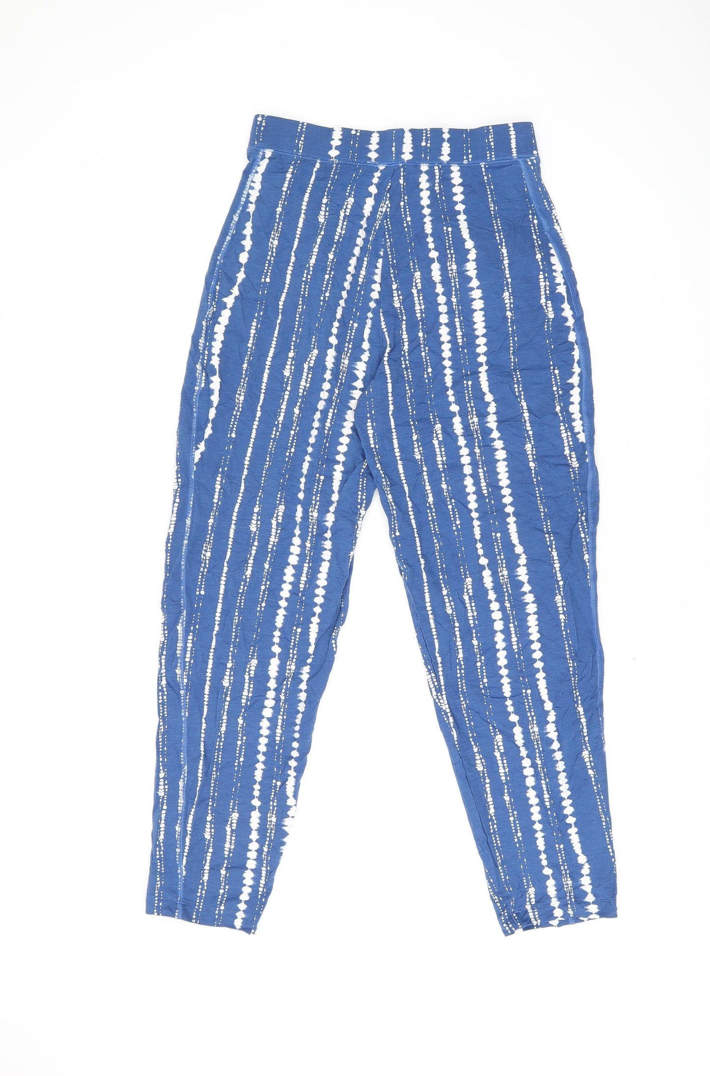 Marks and Spencer Womens Blue Geometric Viscose Trousers Size 8 L26 in Regular
