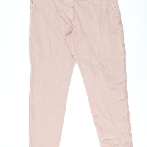 Marks and Spencer Womens Pink Cotton Chino Trousers Size 18 L28.5 in Regular Zip