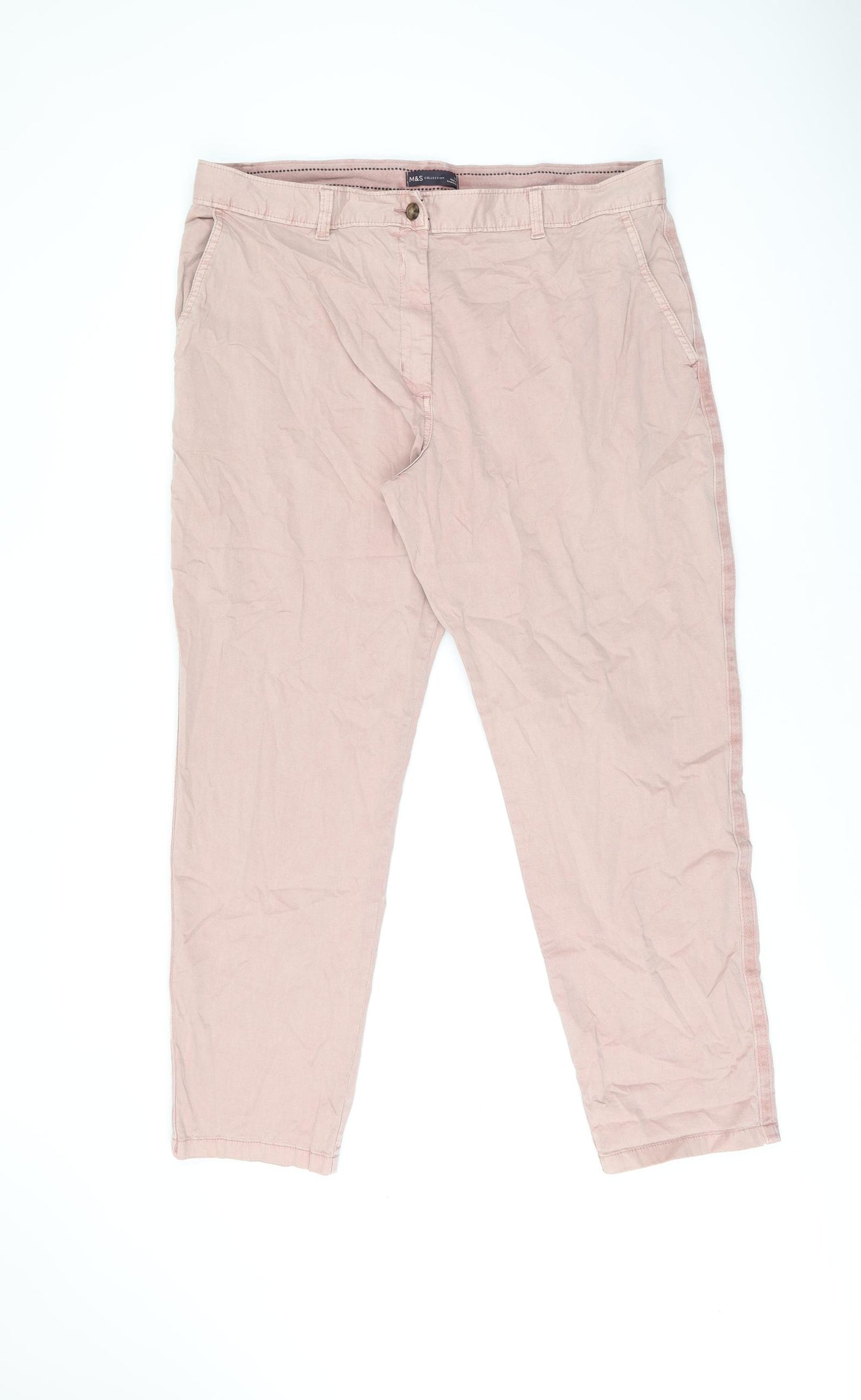 Marks and Spencer Womens Pink Cotton Chino Trousers Size 18 L28.5 in Regular Zip