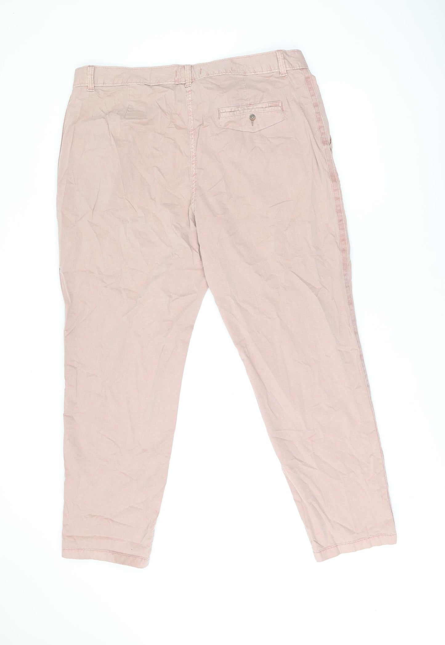 Marks and Spencer Womens Pink Cotton Chino Trousers Size 18 L28.5 in Regular Zip