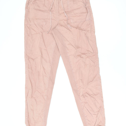 Marks and Spencer Womens Pink Lyocell Trousers Size 8 L30 in Regular Drawstring