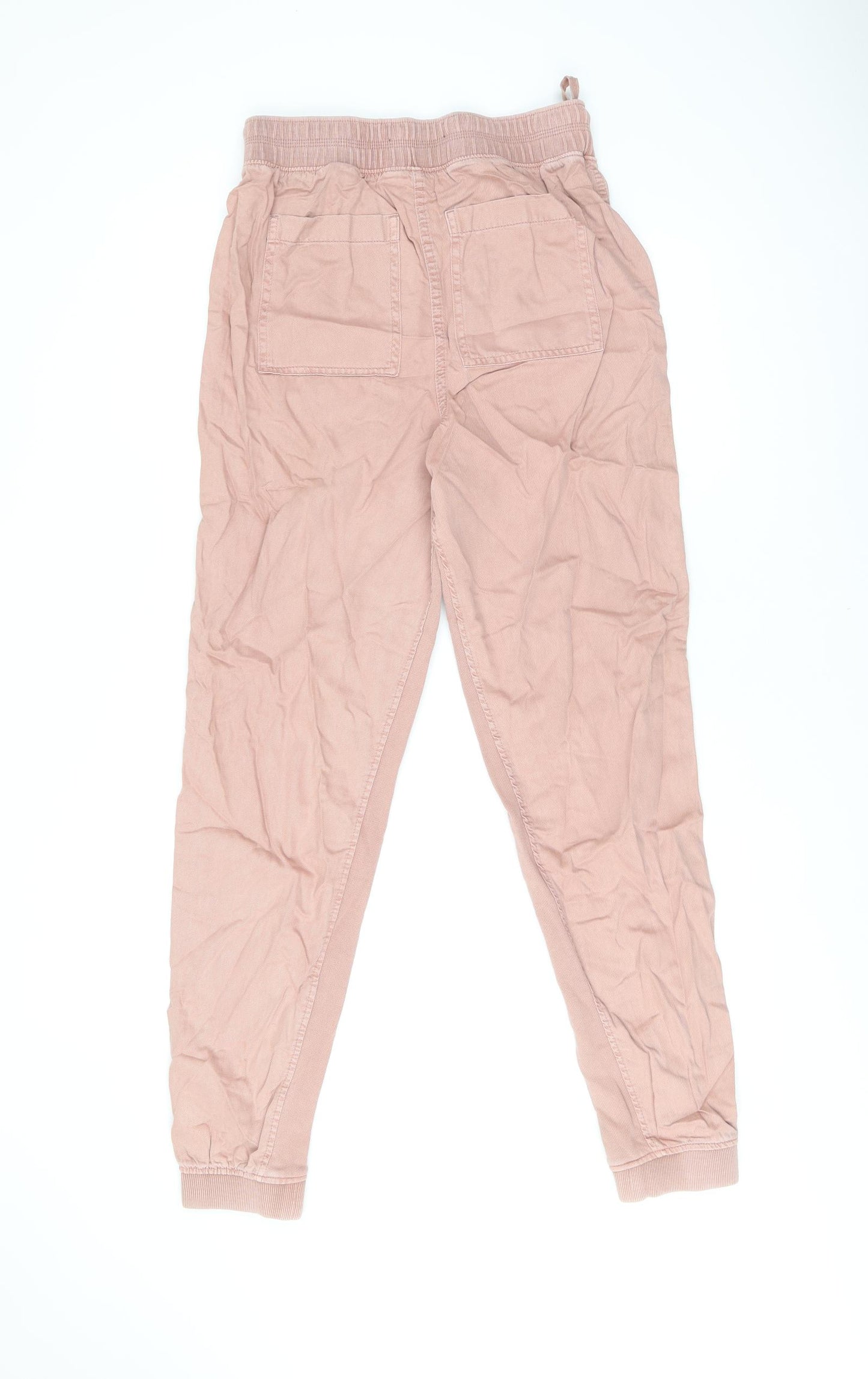 Marks and Spencer Womens Pink Lyocell Trousers Size 8 L30 in Regular Drawstring