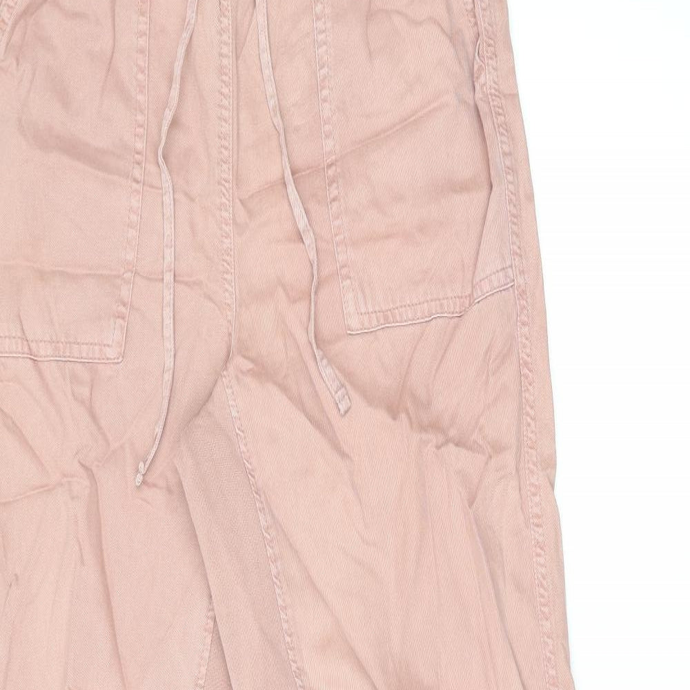 Marks and Spencer Womens Pink Lyocell Trousers Size 8 L30 in Regular Drawstring