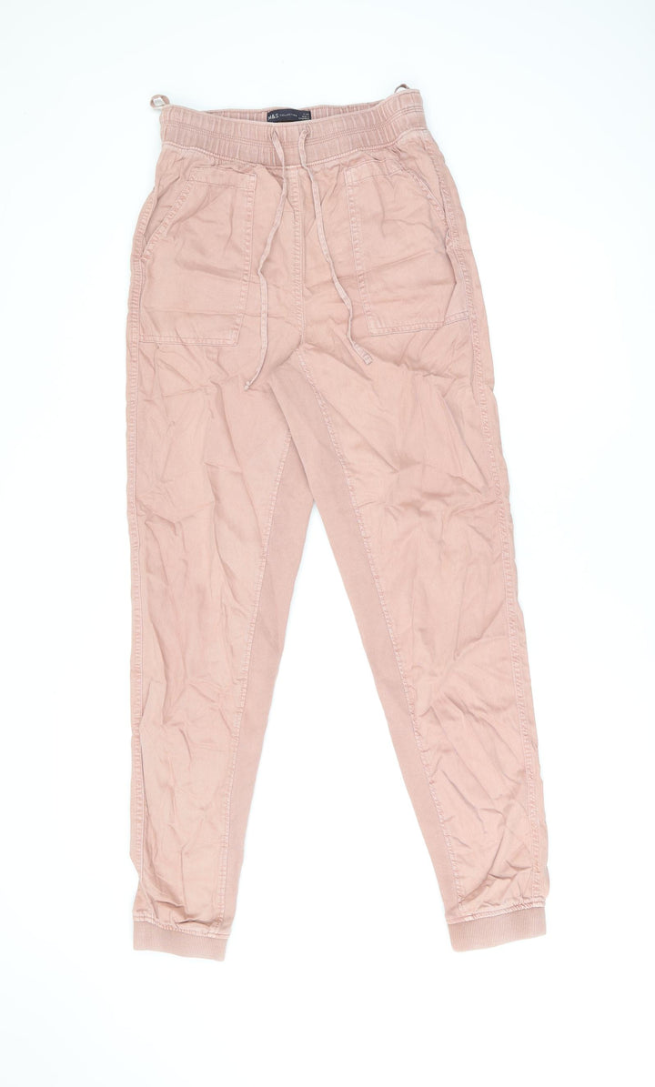 Marks and Spencer Womens Pink Lyocell Trousers Size 8 L29.5 in Regular Drawstring