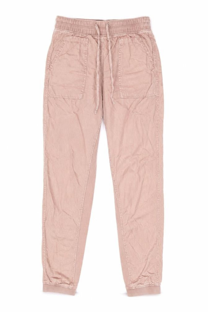 Front view of Marks & Spencer women’s pink lyocell trousers, size UK 8, 29.5-inch leg regular drawstring