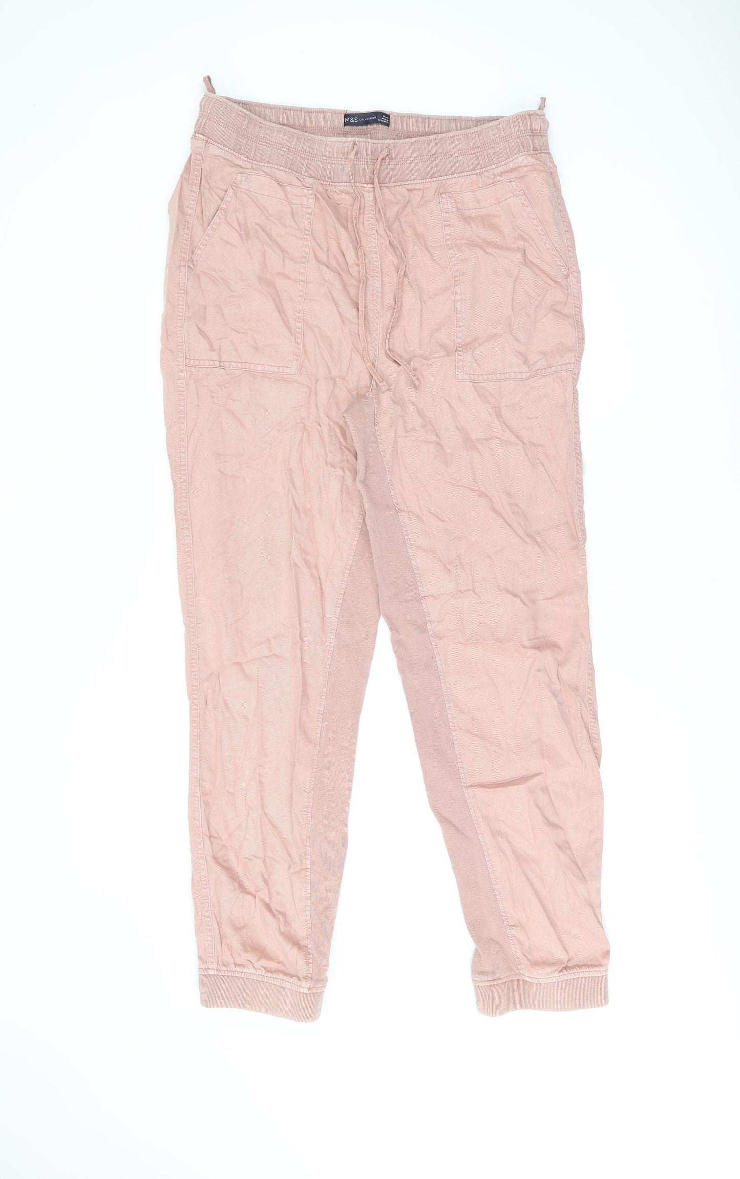 Marks and Spencer Womens Pink Lyocell Trousers Size 16 L29.5 in Regular Drawstring