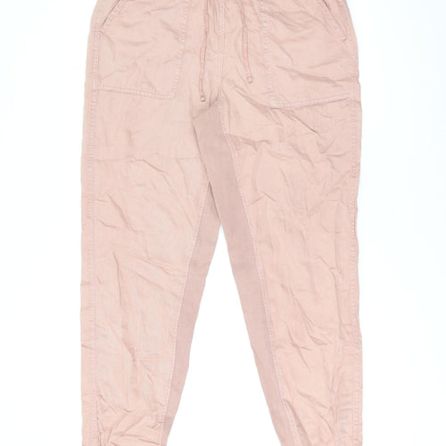 Marks and Spencer Womens Pink Lyocell Trousers Size 14 L30 in Regular Drawstring