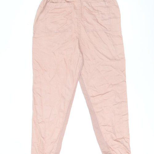 Marks and Spencer Womens Pink Lyocell Trousers Size 14 L30 in Regular Drawstring
