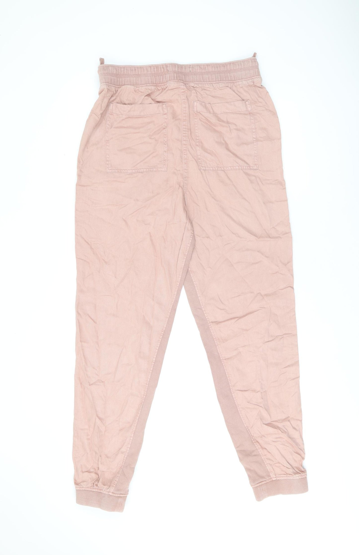 Marks and Spencer Womens Pink Lyocell Trousers Size 14 L30 in Regular Drawstring