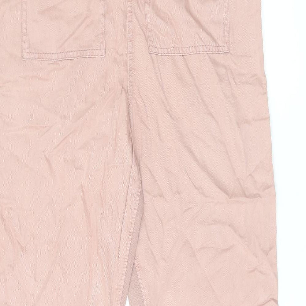 Marks and Spencer Womens Pink Lyocell Trousers Size 14 L30 in Regular Drawstring