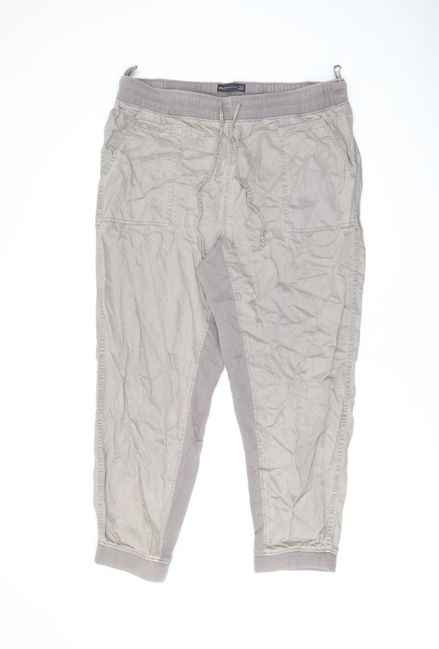 Marks and Spencer Womens Brown Lyocell Trousers Size 18 L26.5 in Regular Drawstring