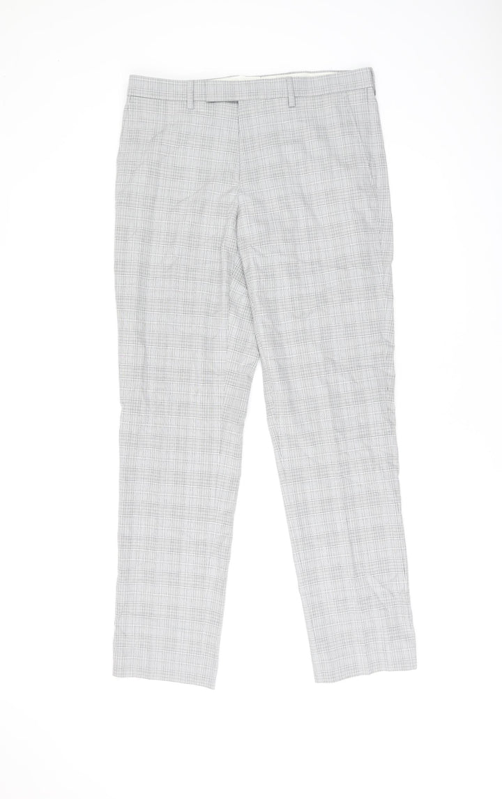 Marks and Spencer Mens Grey Plaid Polyester Dress Pants Trousers Size 32 in L31 in Regular Zip