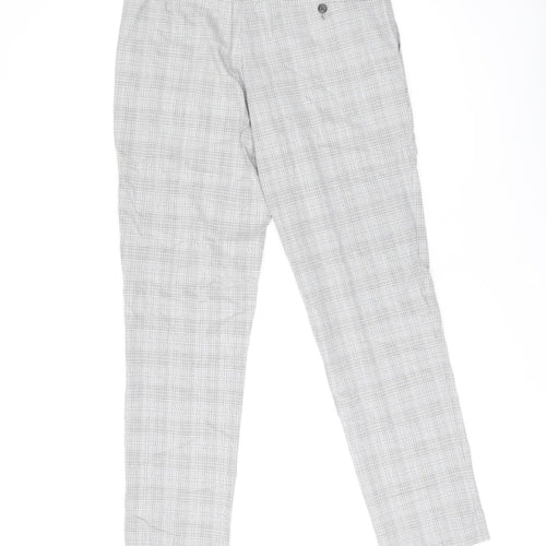 Marks and Spencer Mens Grey Plaid Polyester Dress Pants Trousers Size 32 in L31 in Regular Zip