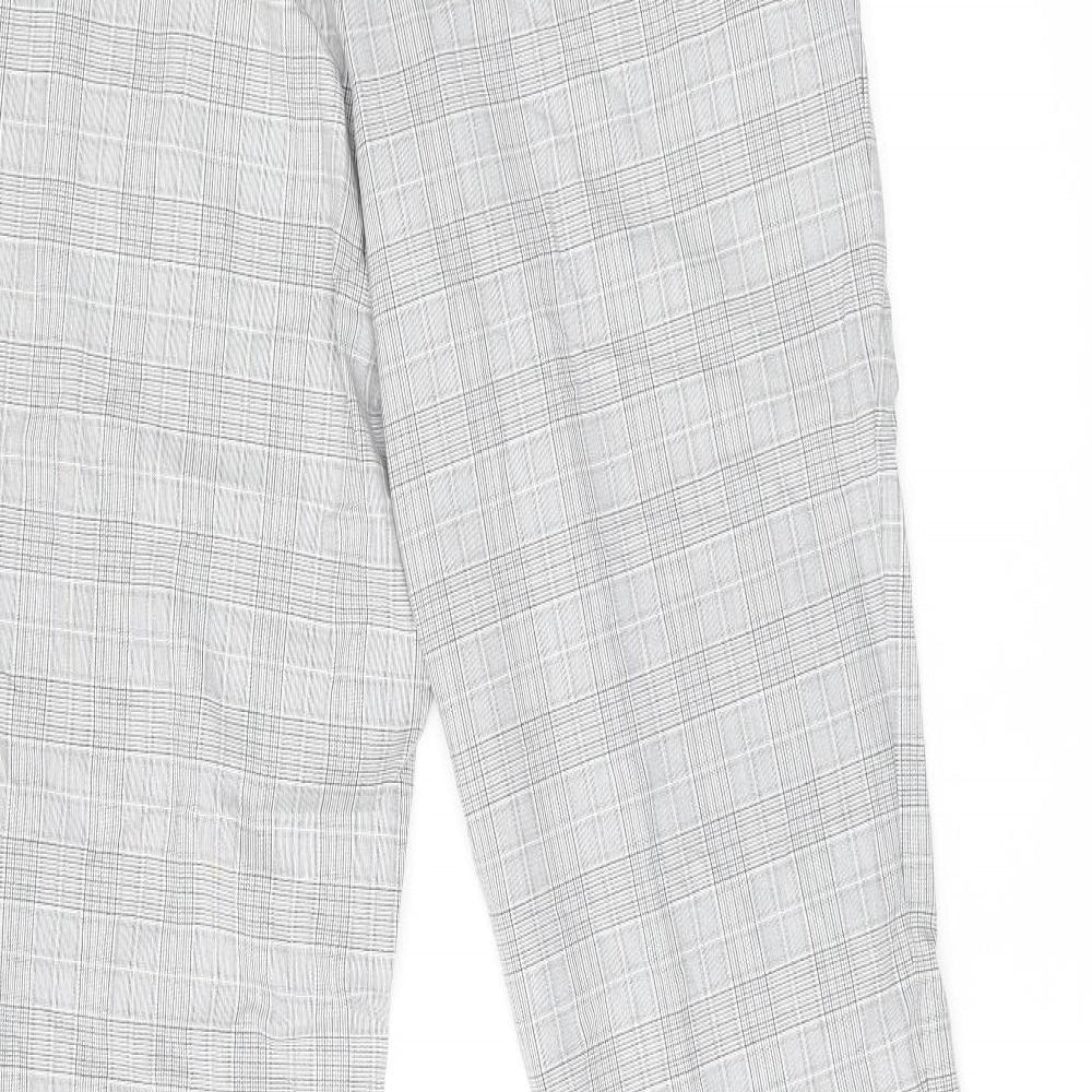 Marks and Spencer Mens Grey Plaid Polyester Dress Pants Trousers Size 32 in L31 in Regular Zip