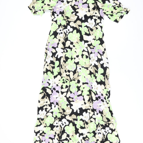 Autograph Womens Black Floral Cupro A-Line Size 8 Round Neck Zip